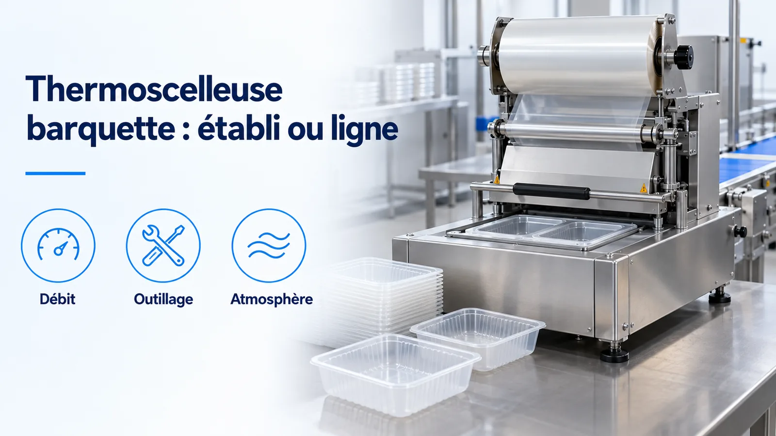 Thermoscelleuse barquette : comparer le poste de comptoir et la ligne alimentée par convoyeur